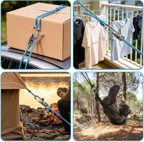 6 Pack Rope with Roller Tensioner, Knot-Free Guy Line Buckle for Camping | No-Knot Press-Lever Design;Stainless Steel Shaft, 300kg Load,3m Per Rope;Fits Backpacks,Toolboxes,Vehicles in Saudi Arabia