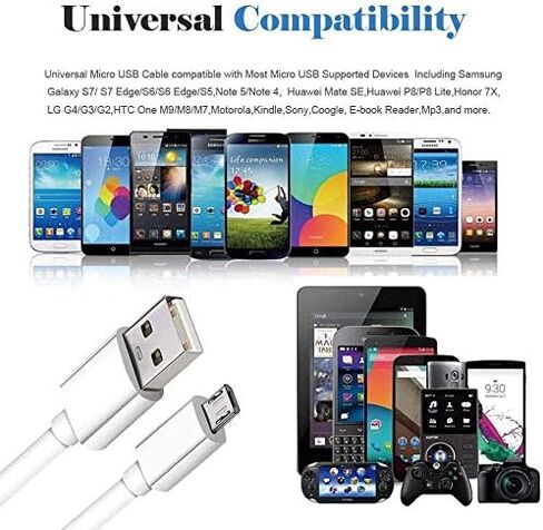 Master Cables Extra Long 10 ft Replacement White Micro USB Charging Data Sync Cable Lead for Kindle Kindle Fire & Kobo Branded E-Book Readers. Suitable for All Devices which use a Micro USB Cable. in Saudi Arabia