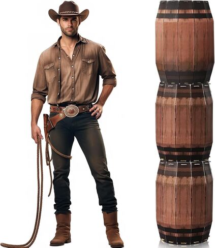 Teenyyou 3 Pcs Western Party Decorations Large Wooden Wine Barrel Props Whiskey Barrel Decoration for Western Pirate Wild West Cowboy Rodeo Birthday Party(15.75 x 9.84 Inches) in Saudi Arabia