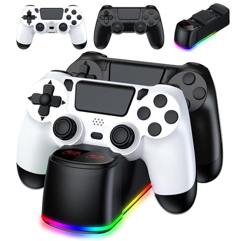 AROEVEIB 2 وحدة تحكم مع قاعدة شحن لوحدة تحكم PS4، لوحة ألعاب لاسلكية مع قاعدة شحن LED و2 كابل USB in Kuwait