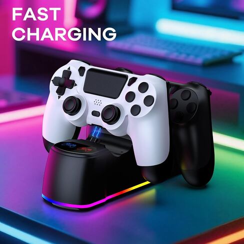 AROEVEIB 2 وحدة تحكم مع قاعدة شحن لوحدة تحكم PS4، لوحة ألعاب لاسلكية مع قاعدة شحن LED و2 كابل USB in Kuwait