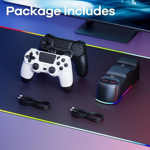 AROEVEIB 2 وحدة تحكم مع قاعدة شحن لوحدة تحكم PS4، لوحة ألعاب لاسلكية مع قاعدة شحن LED و2 كابل USB in Kuwait