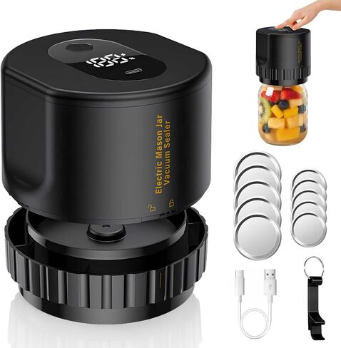 Electric Mason Jar Vacuum Sealer Kit, Cordless Mason Jar Sealer for Mason Jars Wide & Regular Mouth, Rechargeable Mason Jar Vacuum Sealer with Opener & 5 Pairs of Lids in Saudi Arabia