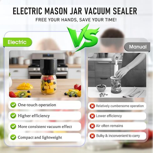 Electric Mason Jar Vacuum Sealer Kit, Cordless Mason Jar Sealer for Mason Jars Wide & Regular Mouth, Rechargeable Mason Jar Vacuum Sealer with Opener & 5 Pairs of Lids in Saudi Arabia