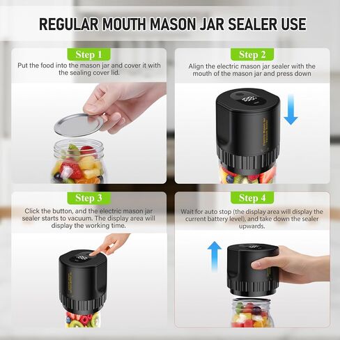 Electric Mason Jar Vacuum Sealer Kit, Cordless Mason Jar Sealer for Mason Jars Wide & Regular Mouth, Rechargeable Mason Jar Vacuum Sealer with Opener & 5 Pairs of Lids in Saudi Arabia