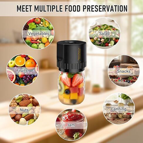 Electric Mason Jar Vacuum Sealer Kit, Cordless Mason Jar Sealer for Mason Jars Wide & Regular Mouth, Rechargeable Mason Jar Vacuum Sealer with Opener & 5 Pairs of Lids in Saudi Arabia