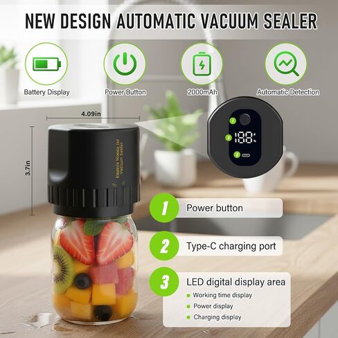 Electric Mason Jar Vacuum Sealer Kit, Cordless Mason Jar Sealer for Mason Jars Wide & Regular Mouth, Rechargeable Mason Jar Vacuum Sealer with Opener & 5 Pairs of Lids in Saudi Arabia