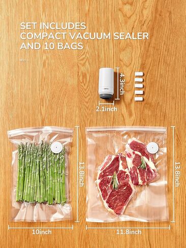Reemix Handheld Vacuum Sealer Machine with 10 Reusable Bags | (10"x13.8" & 11.8"x13.5"), Wireless Rechargeable Food Sealer for Sous Vide, Meal Prep, BPA-Free, Portable & Space-Saving in Saudi Arabia