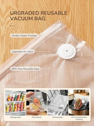Reemix Handheld Vacuum Sealer Machine with 10 Reusable Bags | (10"x13.8" & 11.8"x13.5"), Wireless Rechargeable Food Sealer for Sous Vide, Meal Prep, BPA-Free, Portable & Space-Saving in Saudi Arabia