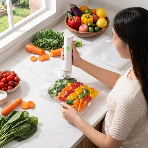 Handheld Vacuum Sealer Machine with 30Pcs Reusable Bags Food Saver Kit | 60kPa Compact Food Sealer Machine for Dry/Moist Food Storage, Rechargeable Bag Sealer for Meal Prep, Camping & Travel in Saudi Arabia