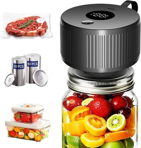 Electric Mason Jar Vacuum Sealer Kit, 3-in-1 Handheld Jar Sealer, Black | One-Touch Auto Seal, For Mason Jars, Food Savers & Containers, Ideal for Canning Jams, Pickles, Dry Foods, Present for Mom in Saudi Arabia
