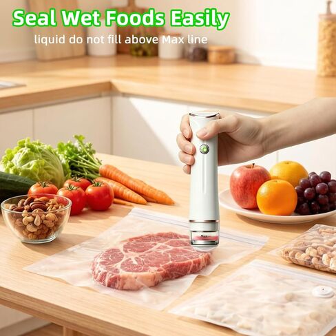 Handheld Vacuum Sealer Machine with 30Pcs Reusable Bags Food Saver Kit | 60kPa Compact Food Sealer Machine for Dry/Moist Food Storage, Rechargeable Bag Sealer for Meal Prep, Camping & Travel in Saudi Arabia
