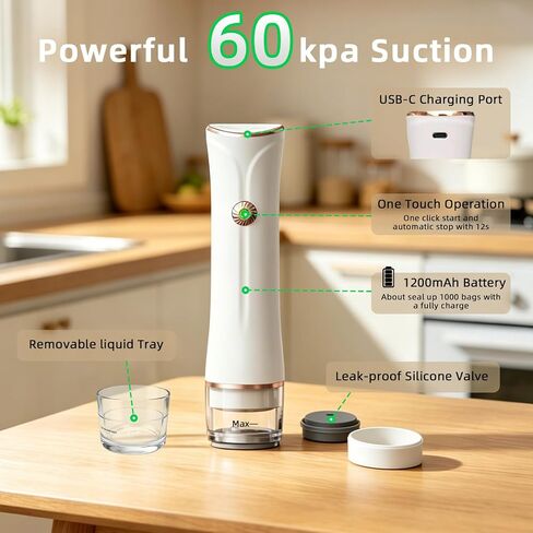Handheld Vacuum Sealer Machine with 30Pcs Reusable Bags Food Saver Kit | 60kPa Compact Food Sealer Machine for Dry/Moist Food Storage, Rechargeable Bag Sealer for Meal Prep, Camping & Travel in Saudi Arabia