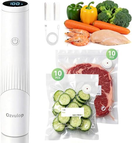 Smart Vacuum Sealer for Food with LED Display (Vacuum Sealer Machine + 30 Reusable Bags), 80kPa Strong Suction Handheld Vacuum Sealer Machine Portable Seal Meal Saver for Meal Prep(White) in Kuwait