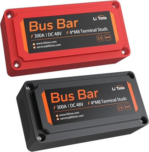 LiTime 300A Bus Bar Power Distribution Block, 4 × M8 Studs, Red and Black | Max. 48V DC, Designed for Automotive/Marine Electrical Systems/RV/Home Energy Storage, Supports LiFePO4 & Lead Acid Battery in Saudi Arabia