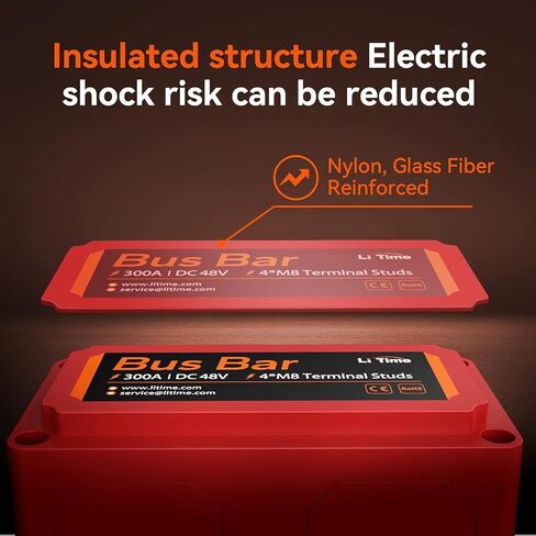 LiTime 300A Bus Bar Power Distribution Block, 4 × M8 Studs, Red and Black | Max. 48V DC, Designed for Automotive/Marine Electrical Systems/RV/Home Energy Storage, Supports LiFePO4 & Lead Acid Battery in Saudi Arabia