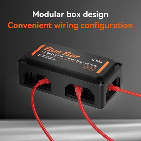 LiTime 300A Bus Bar Power Distribution Block, 4 × M8 Studs, Red and Black | Max. 48V DC, Designed for Automotive/Marine Electrical Systems/RV/Home Energy Storage, Supports LiFePO4 & Lead Acid Battery in Saudi Arabia