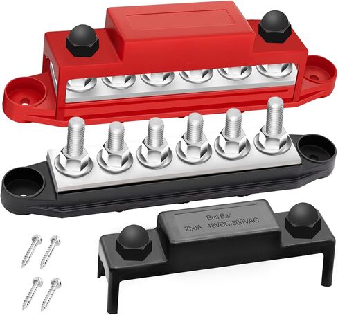 650A Bus Bar 12V Marine 3/8" Power Distribution Block Automotive Busbar Terminal Block,Battery Buss Bar (Pair, Red & Black) 6 x 3/8" Post in Saudi Arabia