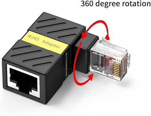 2-Pack Cat6 Ethernet Extension Adapter, 360 Degree Rotatable 90 Degree Right Angle RJ45 Male to Female Connector, Gigabit LAN Network Extender for Router, PC and Smart TV in Kuwait