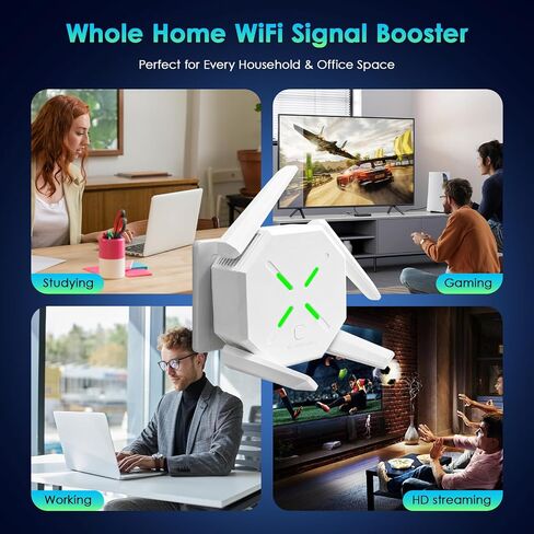Low Lag Gaming WiFi Extender Signal Booster, 15000 Sq.Ft Long Range Dual Band 2.4GHz & 5.8GHz Wireless Repeater with Ethernet Port, Adjustable 4 Antennas for PS5 Xbox Switch Online Game Streaming in Saudi Arabia