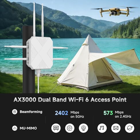 موسع واي فاي 6 خارجي AX3000 - نقطة وصول خارجية 2026 - واي فاي ثنائي النطاق طويل المدى، هوائيات IP67/PoE/5 للمناسبات، الاستخدام التجاري | متوافق مع ستارلينك in Kuwait