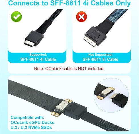 M.2 NVMe to OCuLink Adapter, PCIe 4.0 64Gbps SFF-8612/8611 FPC Cable, for eGPU Dock & M.2 2230/2242/2262/2280 SSD, Compatible with Mini PC, Steam Deck,5.9inch in Kuwait