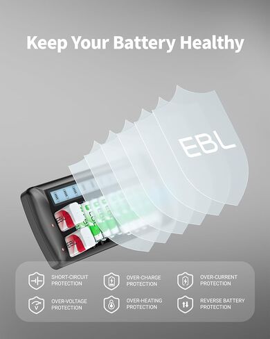 EBL 12-Bay LCD Battery Charger for AA, AAA and 9V Rechargeable Batteries | Multi-Battery Charging Station with 10 Standard AA AAA Slots and 2 9V Slots in Kuwait