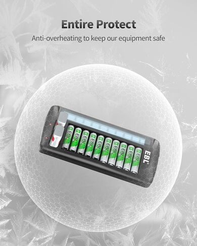 EBL 12-Bay LCD Battery Charger for AA, AAA and 9V Rechargeable Batteries | Multi-Battery Charging Station with 10 Standard AA AAA Slots and 2 9V Slots in Kuwait