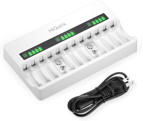 HiQuick Battery Charger for AA AAA 9V NI-MH Rechargeable Batteries | 12 independent slots, charges AA AAA 9V NiMH/NiCD,quick charge in 3h, LCD display,built-in AC plug,smart detectio in Saudi Arabia