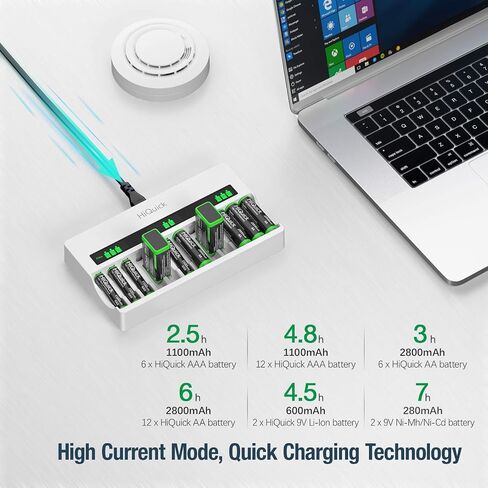 HiQuick Battery Charger for AA AAA 9V NI-MH Rechargeable Batteries | 12 independent slots, charges AA AAA 9V NiMH/NiCD,quick charge in 3h, LCD display,built-in AC plug,smart detectio in Saudi Arabia