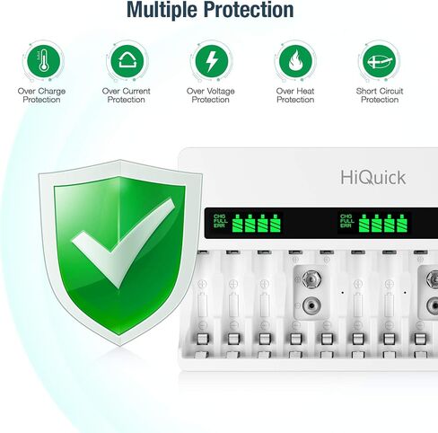 HiQuick Battery Charger for AA AAA 9V NI-MH Rechargeable Batteries | 12 independent slots, charges AA AAA 9V NiMH/NiCD,quick charge in 3h, LCD display,built-in AC plug,smart detectio in Saudi Arabia