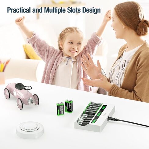 HiQuick Battery Charger for AA AAA 9V NI-MH Rechargeable Batteries | 12 independent slots, charges AA AAA 9V NiMH/NiCD,quick charge in 3h, LCD display,built-in AC plug,smart detectio in Saudi Arabia