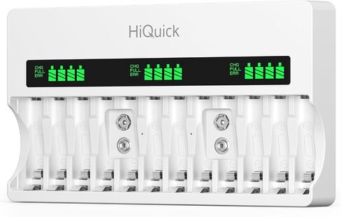 HiQuick Battery Charger for AA AAA 9V NI-MH Rechargeable Batteries | 12 independent slots, charges AA AAA 9V NiMH/NiCD,quick charge in 3h, LCD display,built-in AC plug,smart detectio in Saudi Arabia