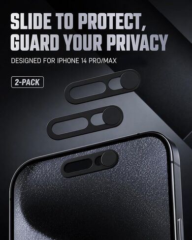 2 Pcs Front Camera Cover Compatible with iPhone 14 Pro, 14 Pro Max | Camera Cover Slide, Not Affect Face Recognition for Privacy and Safety - Black in Saudi Arabia
