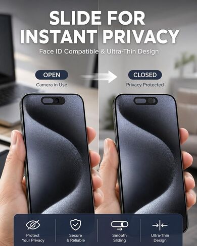 2 Pcs Front Camera Cover Compatible with iPhone 14 Pro, 14 Pro Max | Camera Cover Slide, Not Affect Face Recognition for Privacy and Safety - Black in Saudi Arabia