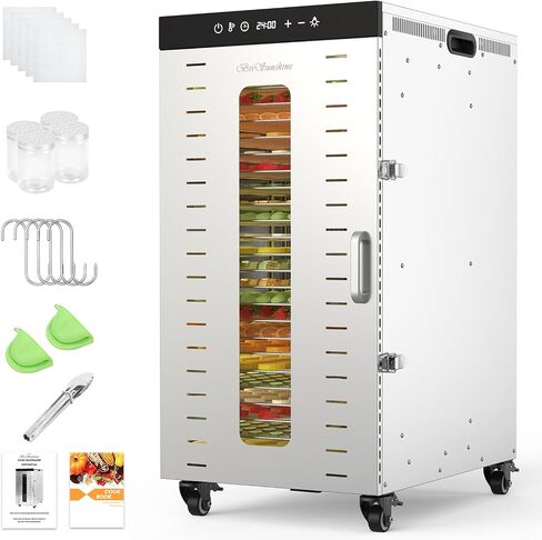 24-Tray Commercial Food Dehydrator, 39.3ft² Drying Space | 24 XL Stainless Steel Trays, 1600W Fast Drying, 86-194°F & 24H timer, Hanging Rack Included for Meat Jerky, Fruit, Mushroom in Saudi Arabia
