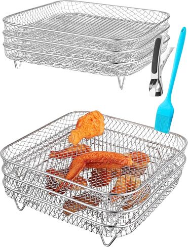 Three Stackable Dehydrator Racks for Ninja, Instant Pot Vortex, COSORI, CHEFMAN, Gowise, Ultrean, Gourmia - 304 Stainless Steel Grill Rack Fits 4.2-5.8 QT Air Fryer, Oven Air Fryer Accessories in Kuwait