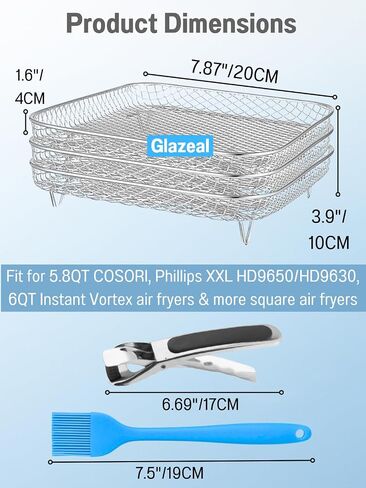 Three Stackable Dehydrator Racks for Ninja, Instant Pot Vortex, COSORI, CHEFMAN, Gowise, Ultrean, Gourmia - 304 Stainless Steel Grill Rack Fits 4.2-5.8 QT Air Fryer, Oven Air Fryer Accessories in Kuwait