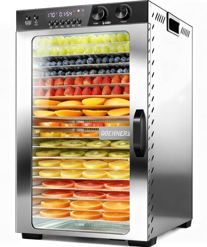 Food Dehydrator Machine 18 Stainless Steel Trays, 18ft² Meat Dehydrator for Jerky Up to 194°F Temperature Control and 5 Presets and 48H Timer, 1000W Food Dryer for Dog Treats, Herbs, Fruit and Veggies in Kuwait