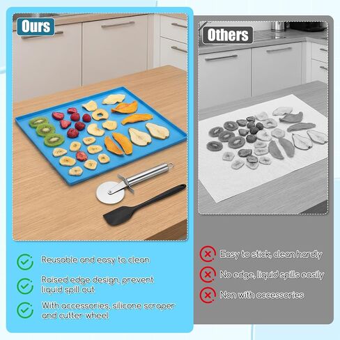 8PCS Silicone Dehydrator Sheets with Edge 12x10in for Fruit Vegetables Meat | MySHUCE Fruit Leather Trays with Silicone Scraper Cutter Wheel Nonstick High Temperature Resistance Dehydrator Mats in Saudi Arabia