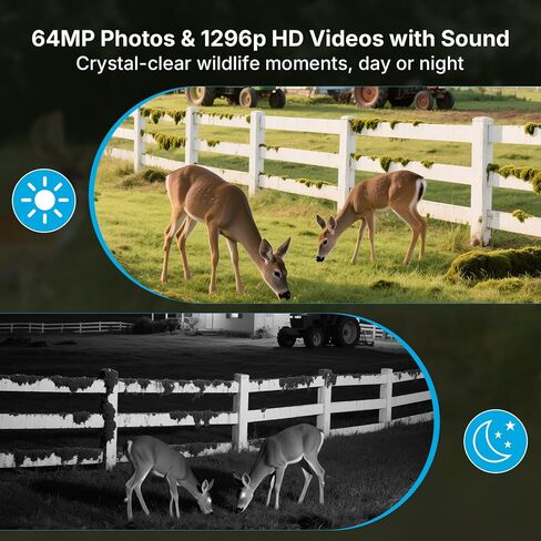Meidase P90 Pro WiFi Trail Camera (Non-Cellular), 64MP 1296p HD Video, No-Glow Night Vision, Bluetooth App Control, Motion Activated, IP66 Waterproof Game Camera for Wildlife & Backyard Monitoring in Saudi Arabia