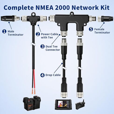 NMEA 2000 Starter Kit, Salt-Resistant Brass Coupling Nuts, Shielded Cable | Marine-Grade Design: Supports reliable NMEA 2000 network connections with Lowrance, Garmin, Simrad, B&G and Navico devices in Saudi Arabia