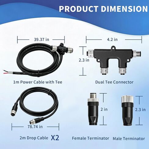 NMEA 2000 Starter Kit, Salt-Resistant Brass Coupling Nuts, Shielded Cable | Marine-Grade Design: Supports reliable NMEA 2000 network connections with Lowrance, Garmin, Simrad, B&G and Navico devices in Saudi Arabia