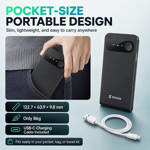 نقطة اتصال واي فاي ECOVOX E1 المحمولة 4G LTE، جهاز توجيه محمول بدون بطاقة SIM، شريحة اتصال سحابية | إمكانية الوصول إلى الشبكة العالمية، سعة 3000 مللي أمبير في الساعة، توصيل ما يصل إلى 9 أجهزة، قابلة للشحن، أمان WPA2، للسفر والمناطق النائية in Kuwait