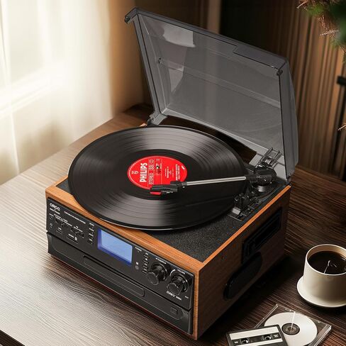 ORCC 10-in-1 Record Player, Nostalgic Turntable for Vinyl Record with Bluetooth, 2 Built-in Speakers, CD, Cassette, AM/FM Radio, USB, SD Slot, Remote Control in Saudi Arabia