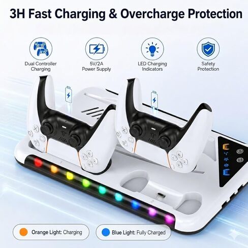 حامل PS5/Slim/Pro للأقراص ووحدة التحكم الرقمية | محطة شحن وحدة التحكم، ضوء RGB ومحطة تبريد 3 مستويات، حامل سماعة رأس ملحقات PS5، حامل بطاقة الألعاب in Kuwait