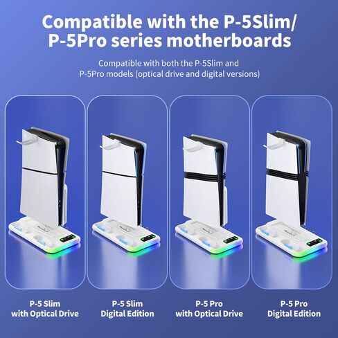PS5 Slim/Pro Stand with 3 Level Cooling Fans, Dual Controller Charging Station & 2 USB Ports, RGB LED Light Console Stand in Saudi Arabia
