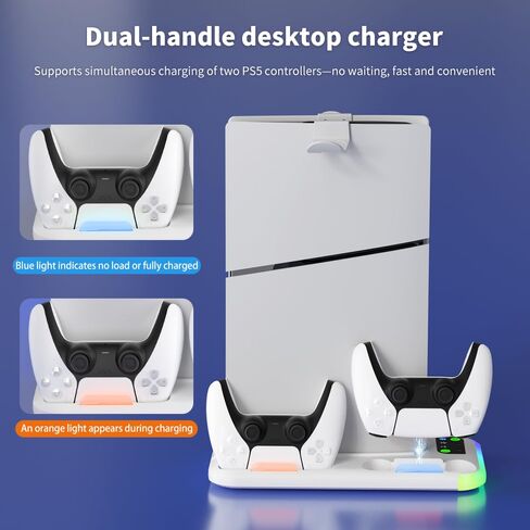 PS5 Slim/Pro Stand with 3 Level Cooling Fans, Dual Controller Charging Station & 2 USB Ports, RGB LED Light Console Stand in Saudi Arabia