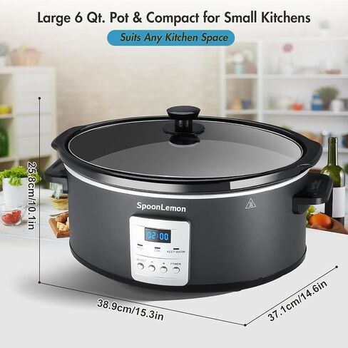 7QT Slow Cooker, Electric Programmable Cooker with 20H Timer & 3 Heat Settings, Oval Ceramic Pot — Ideal for Family Meals & Meal Prep, Compatible with 20 Count 13"x21" Cooking Liners in Kuwait