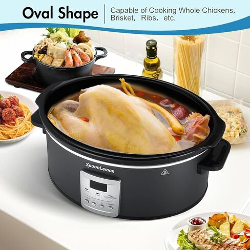 7QT Slow Cooker, Electric Programmable Cooker with 20H Timer & 3 Heat Settings, Oval Ceramic Pot — Ideal for Family Meals & Meal Prep, Compatible with 20 Count 13"x21" Cooking Liners in Kuwait